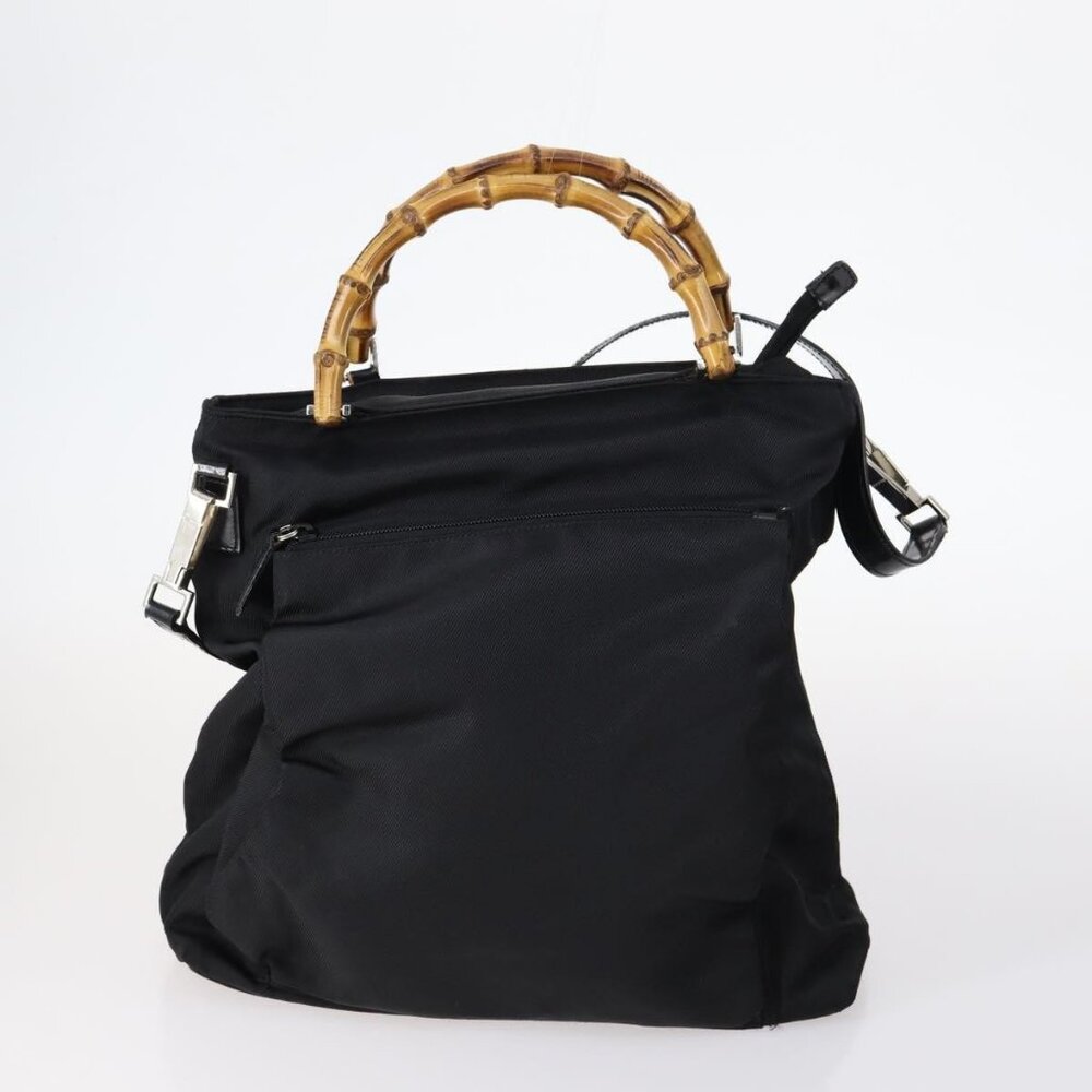 GUCCI Bamboo Jackie Shoulder Bag Nylon 6 Set Black Auth bs29393 - Picture 2 of 16